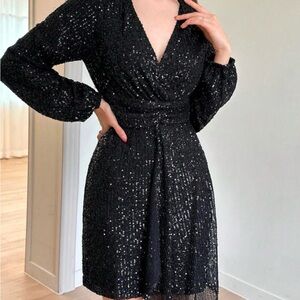 SHEIN Daisy Short Elegant Black Sequin Dress